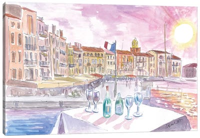 Saint-Tropez France View Of Old Port And Bar With Wine Canvas Art Print