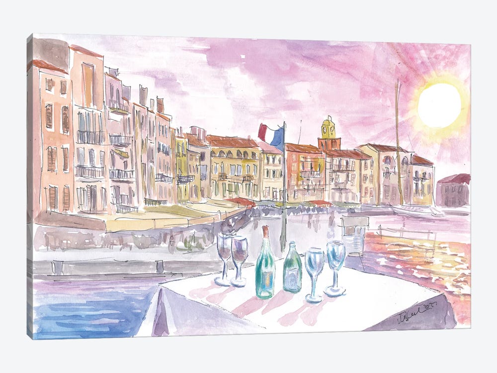 Saint-Tropez France View Of Old Port And Bar With Wine by Markus & Martina Bleichner 1-piece Canvas Wall Art