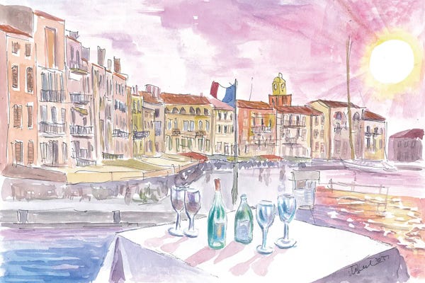 Markus & Martina Bleichner: Saint-Tropez France View Of Old Port And Bar With Wine by Markus & Martina Bleichner