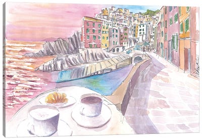 Riomaggiore Cinque Terre Relaxed Morning With Brioche And Coffee Canvas Art Print - Markus & Martina Bleichner
