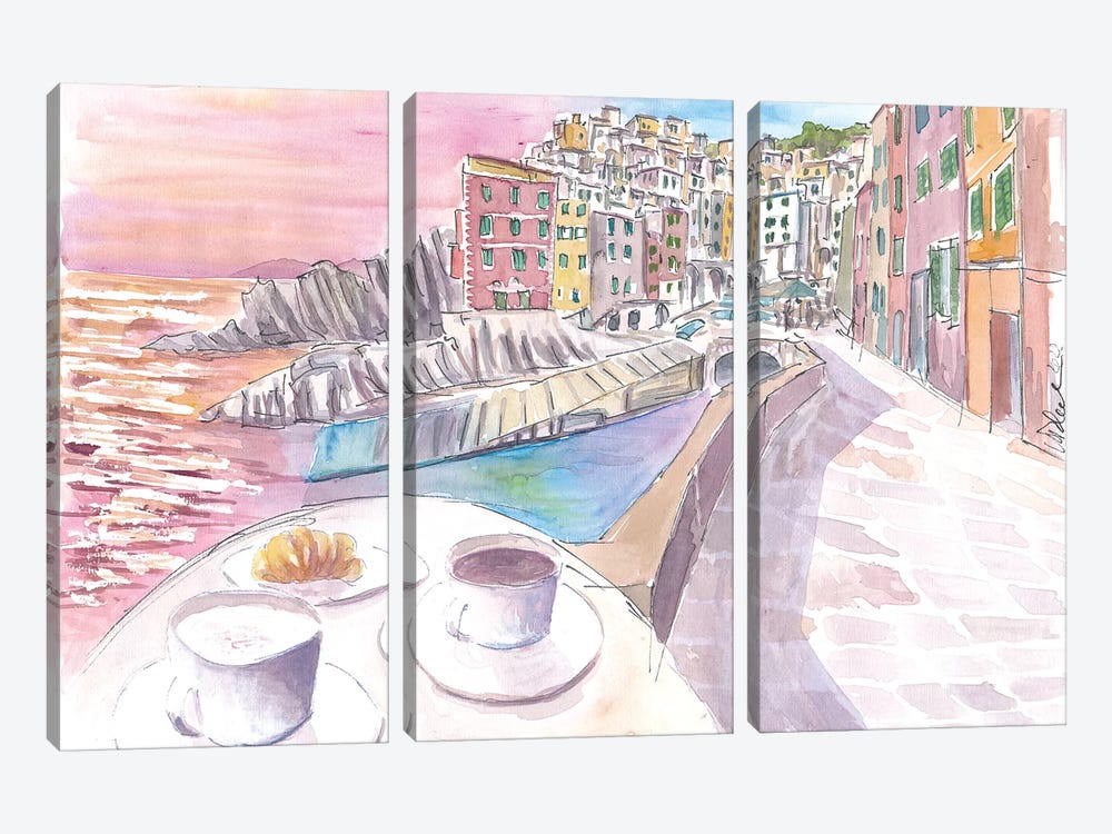 Riomaggiore Cinque Terre Relaxed Morning With Brioche And Coffee by Markus & Martina Bleichner 3-piece Canvas Artwork