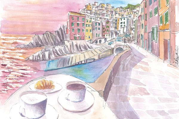 Markus & Martina Bleichner: Riomaggiore Cinque Terre Relaxed Morning With Brioche And Coffee by Markus & Martina Bleichner