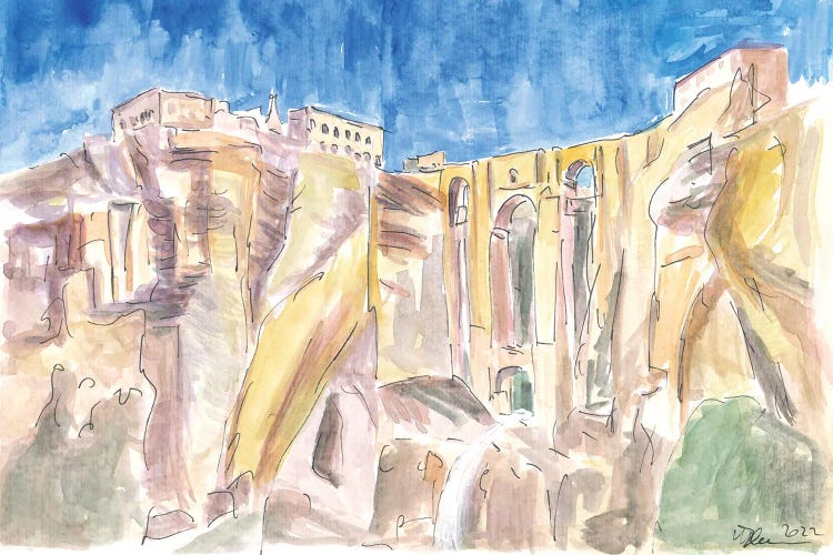 Ronda City View And Andalusia Dreams With Rocks And Puente Nuevo by Markus & Martina Bleichner wall art
