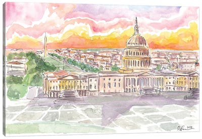 Washington D.C. View Of Capitol And Monument With Wonderful Sky Canvas Art Print - Washington D.C. Art