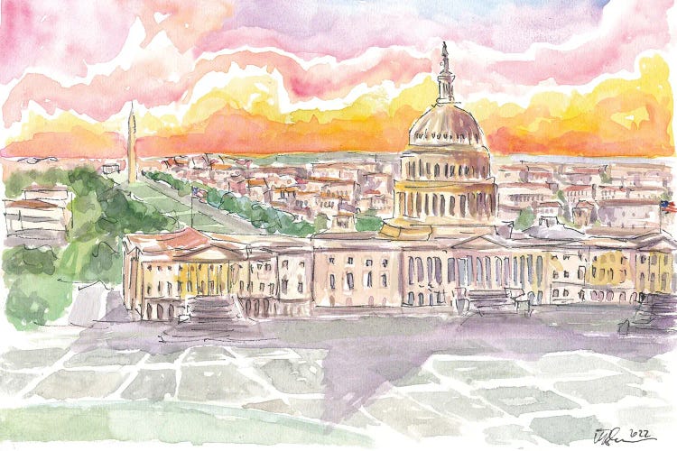 Washington D.C. View Of Capitol And Monument With Wonderful Sky