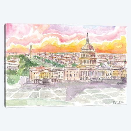 Washington D.C. View Of Capitol And Monument With Wonderful Sky Canvas Print #MMB889} by Markus & Martina Bleichner Art Print