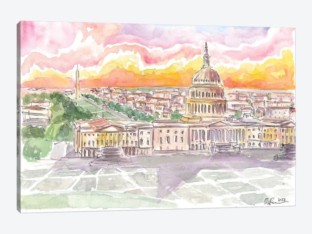 Washington D.C. View Of Capitol And Monument With Wonderful Sky by Markus & Martina Bleichner 1-piece Canvas Art Print
