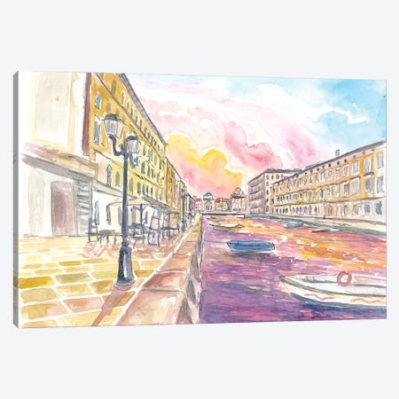 Canal Grande In Trieste Italy At Sunset Canvas Print #MMB890} by Markus & Martina Bleichner Canvas Artwork
