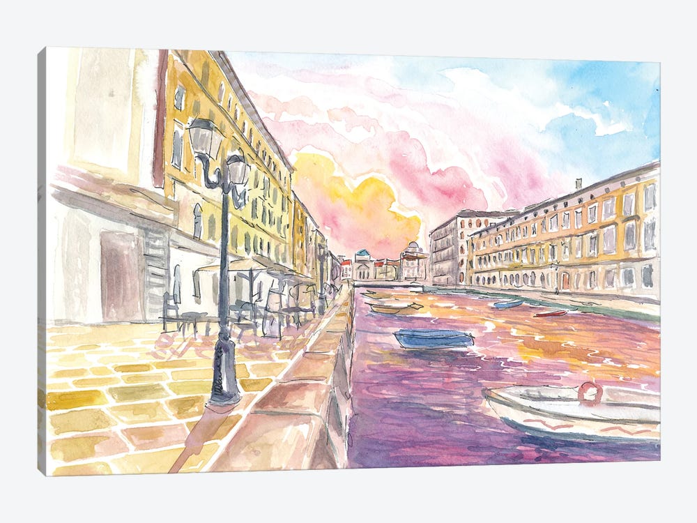 Canal Grande In Trieste Italy At Sunset by Markus & Martina Bleichner 1-piece Canvas Art Print