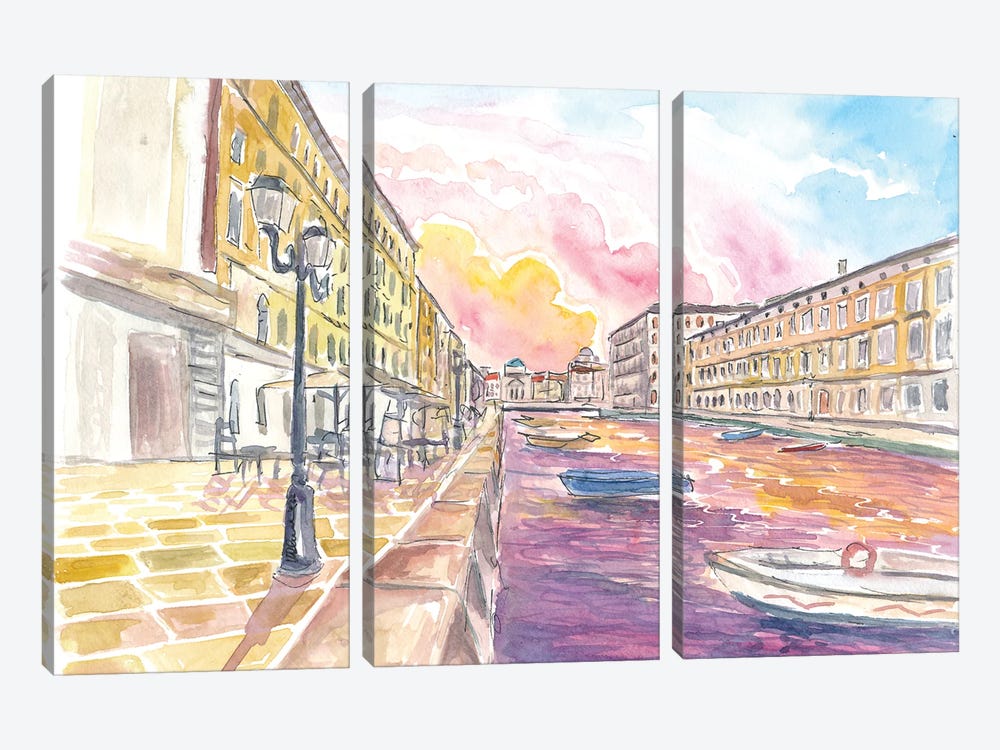 Canal Grande In Trieste Italy At Sunset by Markus & Martina Bleichner 3-piece Canvas Print
