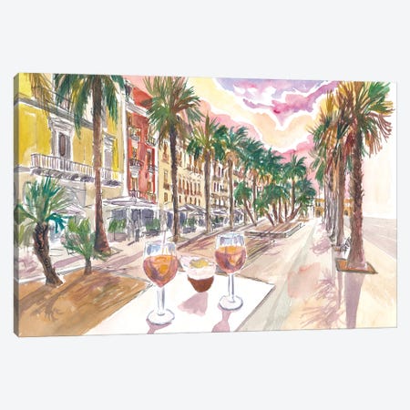 Bari Apulia Palms And Drinks On Corso Vittorio Emanuele Ii Canvas Print #MMB892} by Markus & Martina Bleichner Canvas Artwork