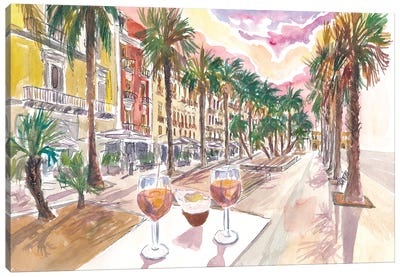 Bari Apulia Palms And Drinks On Corso Vittorio Emanuele Ii Canvas Art Print