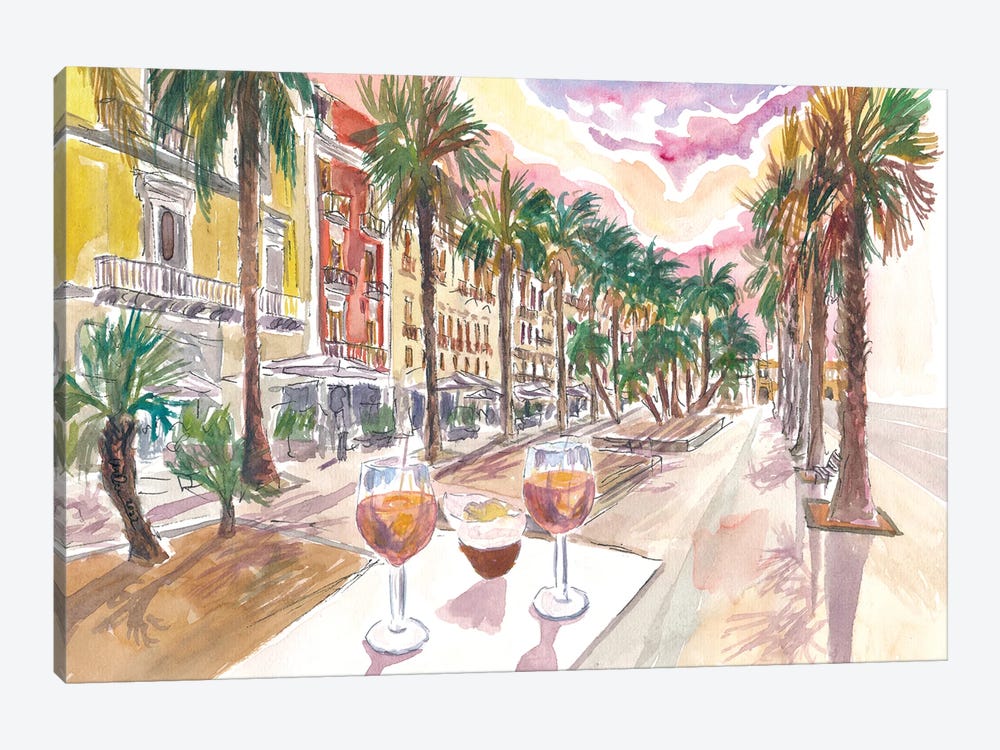 Bari Apulia Palms And Drinks On Corso Vittorio Emanuele Ii by Markus & Martina Bleichner 1-piece Canvas Print