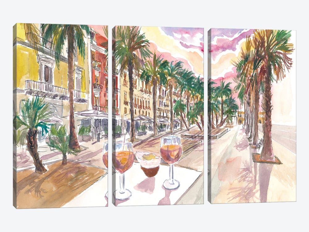 Bari Apulia Palms And Drinks On Corso Vittorio Emanuele Ii by Markus & Martina Bleichner 3-piece Art Print