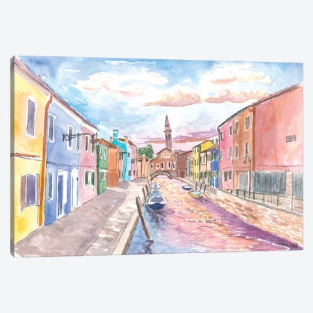 Burano View Of Canal And Leaning Bell Tower Canvas Print #MMB893} by Markus & Martina Bleichner Canvas Wall Art