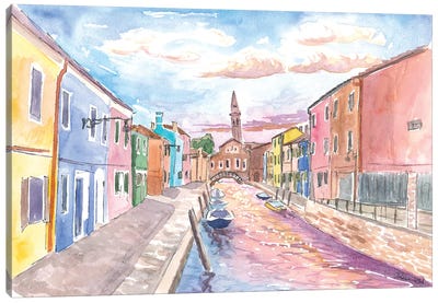 Burano View Of Canal And Leaning Bell Tower Canvas Art Print - Burano