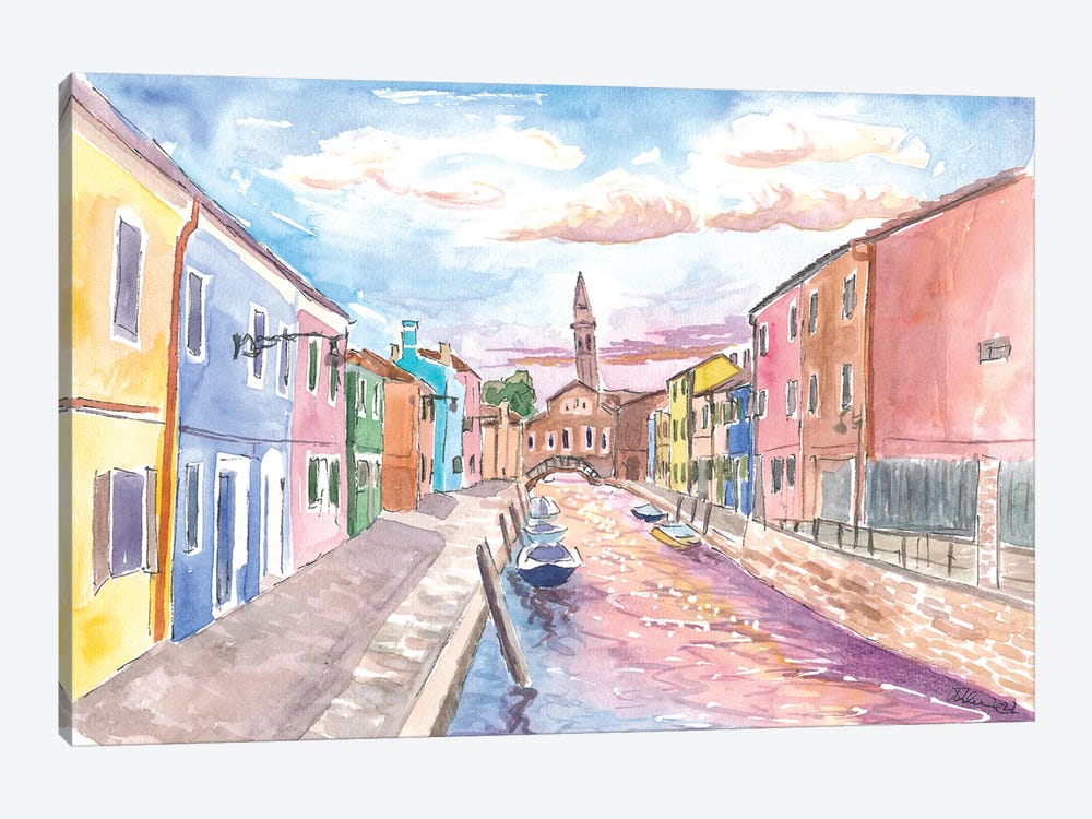 Burano View Of Canal And Leaning Bell Tower by Markus & Martina Bleichner 1-piece Canvas Artwork