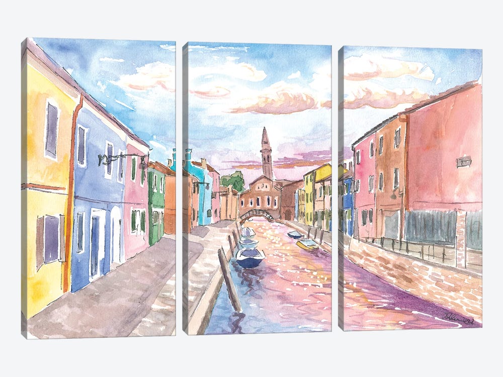 Burano View Of Canal And Leaning Bell Tower by Markus & Martina Bleichner 3-piece Canvas Wall Art