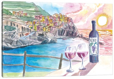5 Terre Vibes With Wine In Manarola Canvas Art Print - Markus & Martina Bleichner