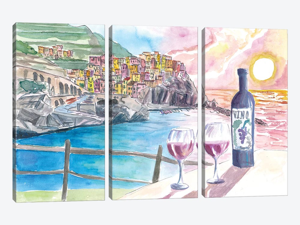5 Terre Vibes With Wine In Manarola by Markus & Martina Bleichner 3-piece Canvas Print
