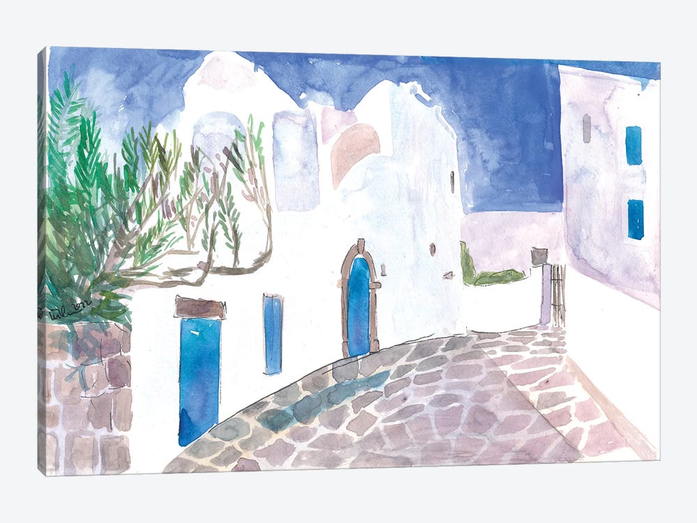Mediterranean Alley With White Houses And Blue Doors by Markus & Martina Bleichner 1-piece Canvas Print