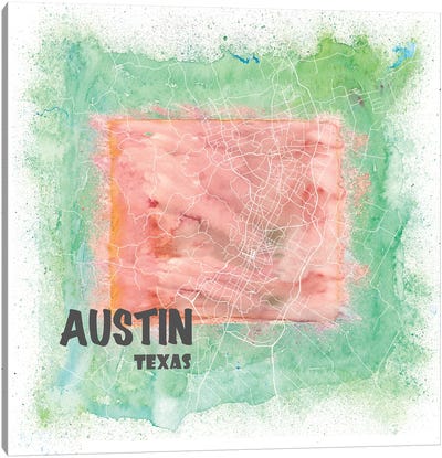 Austin Texas Usa Clean Iconic City Map Canvas Art Print - Kids Map Art