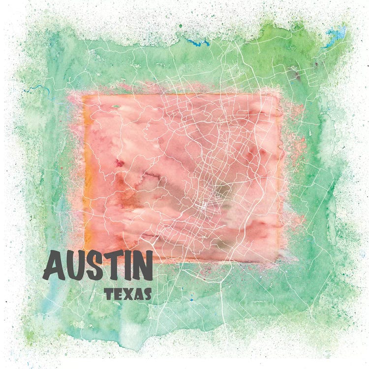 Austin Texas Usa Clean Iconic City Map by Markus & Martina Bleichner wall art
