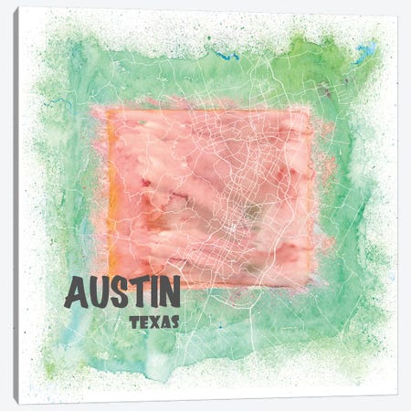 Austin Texas Usa Clean Iconic City Map Canvas Print #MMB89} by Markus & Martina Bleichner Canvas Art Print