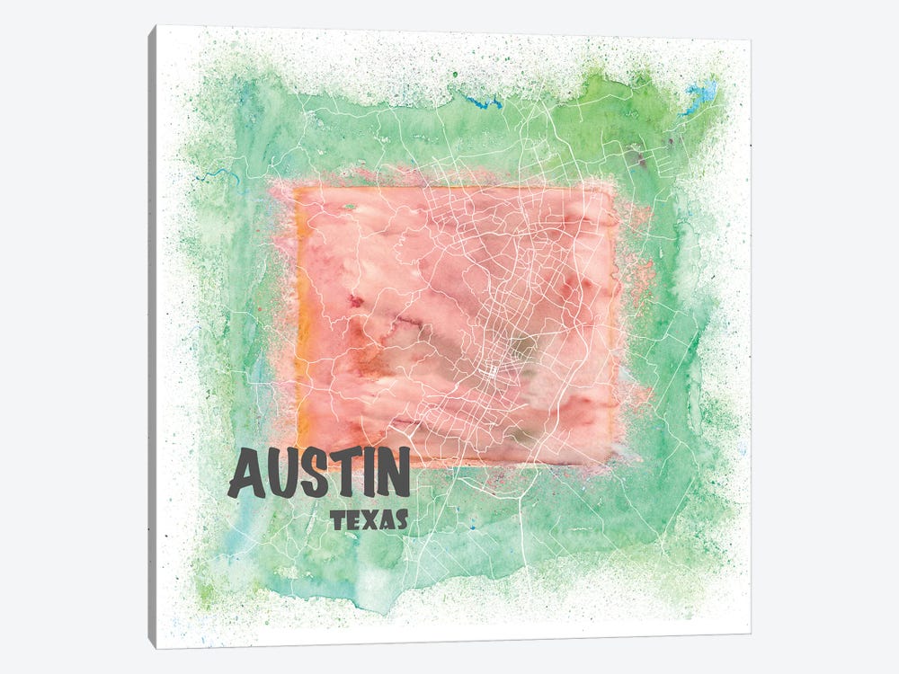 Austin Texas Usa Clean Iconic City Map by Markus & Martina Bleichner 1-piece Canvas Artwork