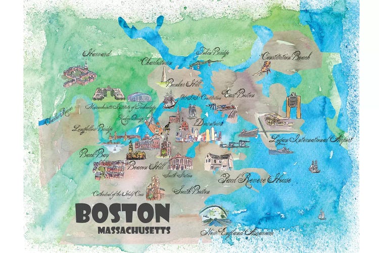 Boston, Massachusetts Travel Poster by Markus & Martina Bleichner wall art