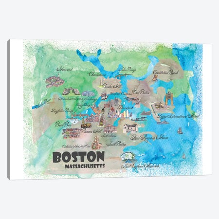 Boston, Massachusetts Travel Poster Canvas Print #MMB8} by Markus & Martina Bleichner Art Print