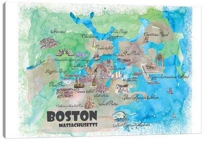 Boston, Massachusetts Travel Poster Canvas Art Print - Boston Maps