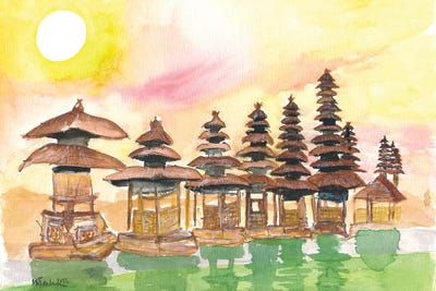 Sunset Over Stunning Balinese Temple And Garden In Indonesia by Markus & Martina Bleichner framed canvas print