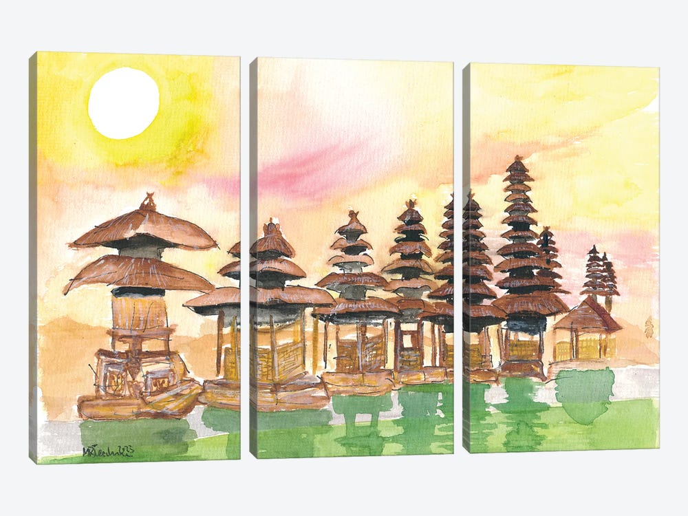 Sunset Over Stunning Balinese Temple And Garden In Indonesia by Markus & Martina Bleichner 3-piece Canvas Wall Art
