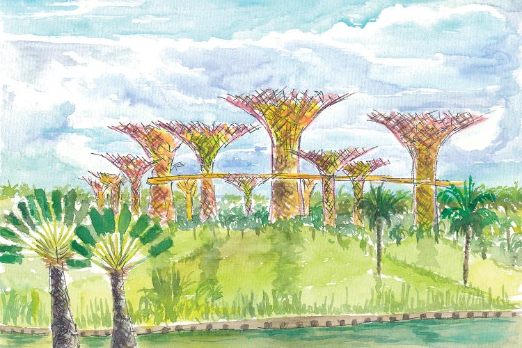 Singapore Iconic Gardens With Palms And Supertrees In The Sun by Markus & Martina Bleichner wall art