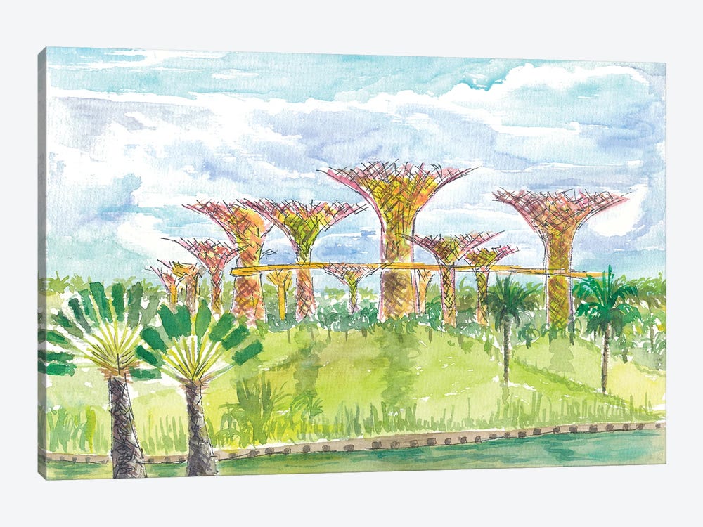 Singapore Iconic Gardens With Palms And Supertrees In The Sun by Markus & Martina Bleichner 1-piece Canvas Print