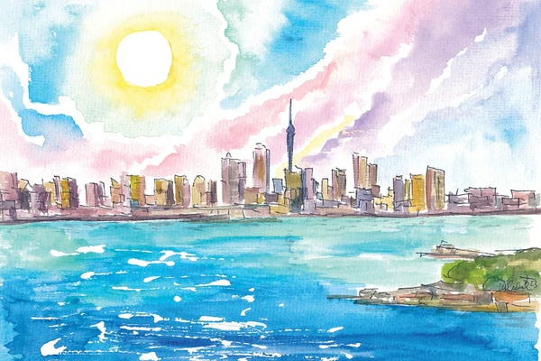 North Island: Amazing Auckland New Zealand Skyline From The Sea by Markus & Martina Bleichner