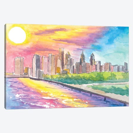 Philadelphia Pa Impressive Skyline Colorful Sunset Mood Canvas Print #MMB909} by Markus & Martina Bleichner Canvas Artwork