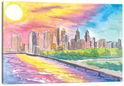 Philadelphia Pa Impressive Skyline Colorful Sunset Mood Canvas Art Print - Philadelphia Skylines