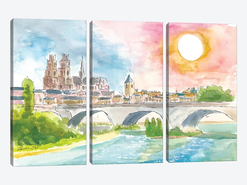 Orleans France View Of Cathedral And Loire River by Markus & Martina Bleichner 3-piece Canvas Wall Art