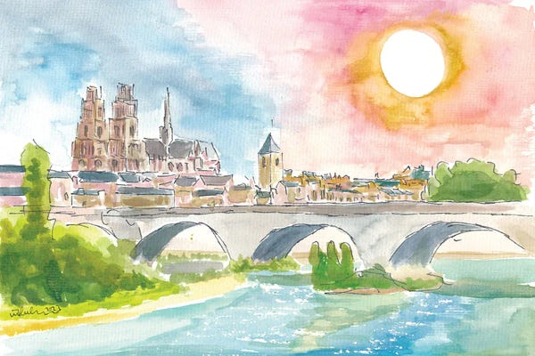 Markus & Martina Bleichner: Orleans France View Of Cathedral And Loire River by Markus & Martina Bleichner