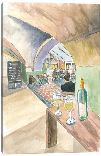 Landshut Bavaria Cafe Under The Arches Shopping And Strolling On A Saturday Canvas Art Print - Cafe Art