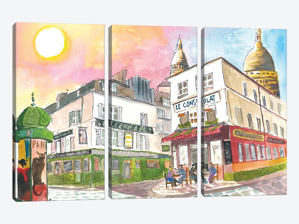 The Incredible Creative Flair Of Paris Montmartre With Cafe And Bar by Markus & Martina Bleichner 3-piece Canvas Art