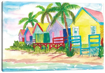 Colorful Caribbean Beach Houses For Dream Vacations Canvas Art Print - Coastal Living Room Art