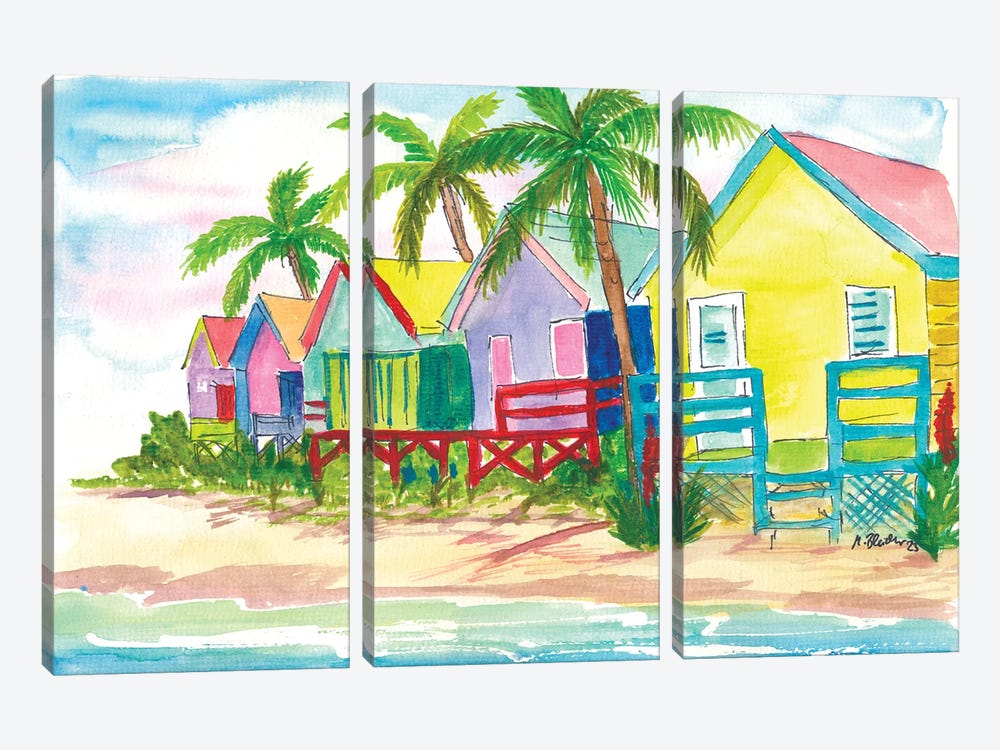 Colorful Caribbean Beach Houses For Dream Vacations by Markus & Martina Bleichner 3-piece Canvas Art Print