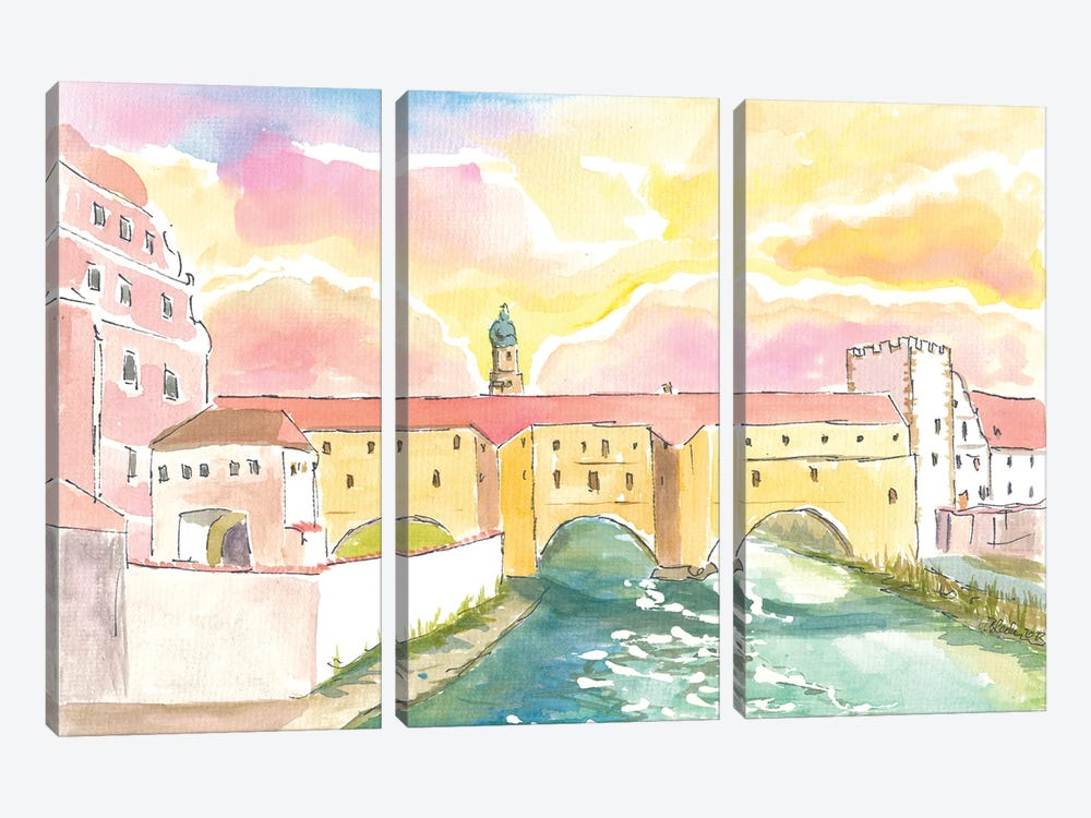Amberg Bavaria View Of Famous Stadtbrille River Vils Gate by Markus & Martina Bleichner 3-piece Canvas Art