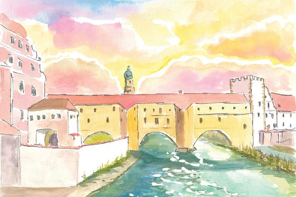 Markus & Martina Bleichner: Amberg Bavaria View Of Famous Stadtbrille River Vils Gate by Markus & Martina Bleichner