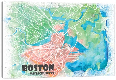 Boston Massachusetts Usa Clean Iconic City Map Canvas Art Print - Markus & Martina Bleichner