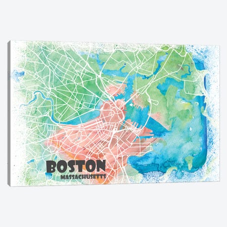 Boston Massachusetts Usa Clean Iconic City Map Canvas Print #MMB91} by Markus & Martina Bleichner Canvas Wall Art