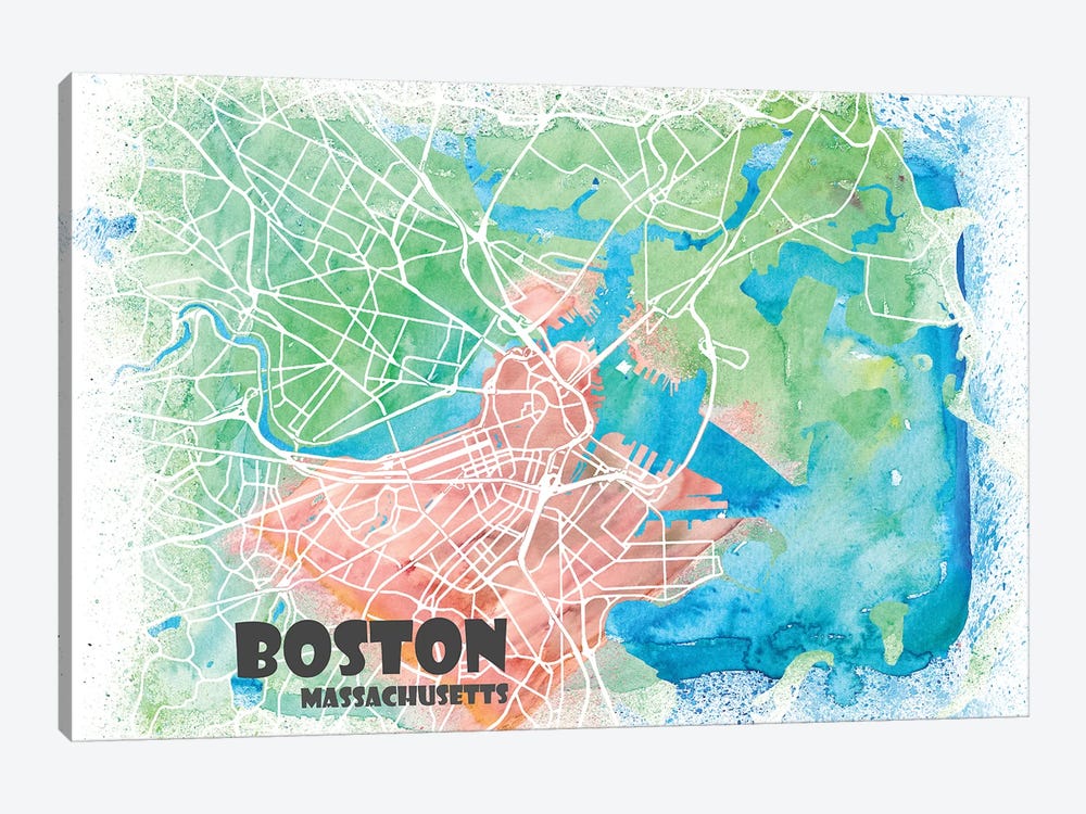 Boston Massachusetts Usa Clean Iconic City Map by Markus & Martina Bleichner 1-piece Canvas Print